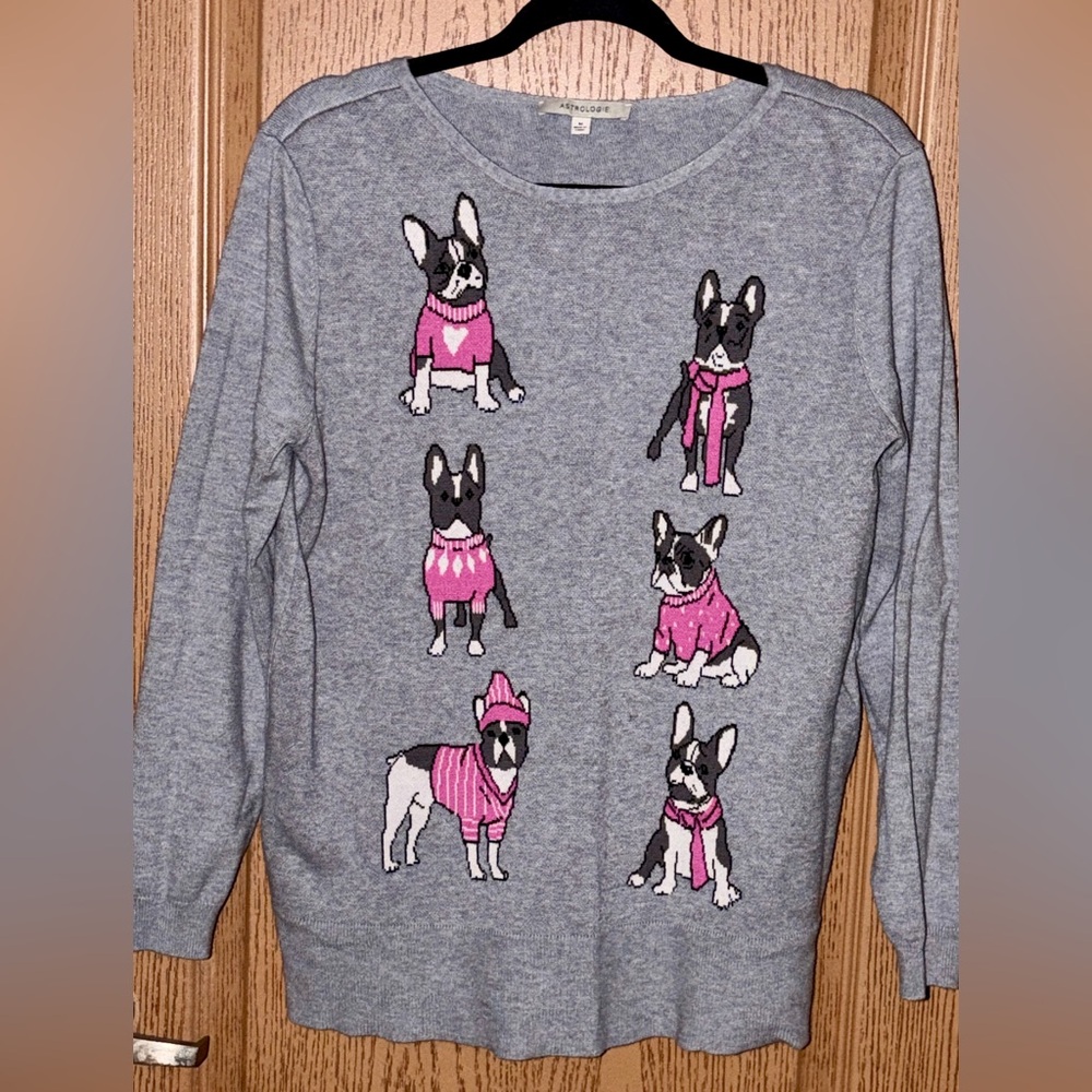 Gray Sweatshirt with Pink French Bulldog Motif - worn once.